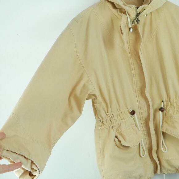 Vintage Express Medium Coat 90s Hooded Utility Chore Preppy Country Beige Fall - Picture 6 of 15